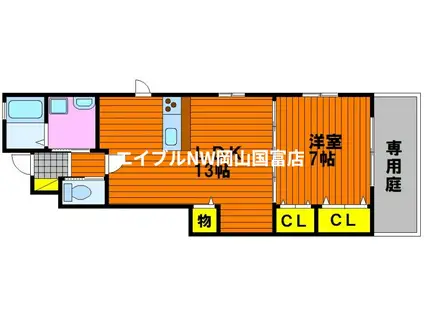 フレンド浜(1LDK/1階)の間取り写真