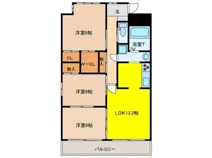 リバーズマンション築捨II(3LDK/2階)の間取り写真