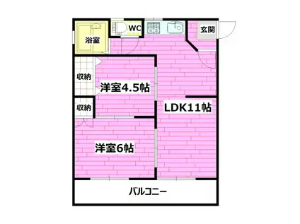 清水アパート(2LDK/3階)の間取り写真