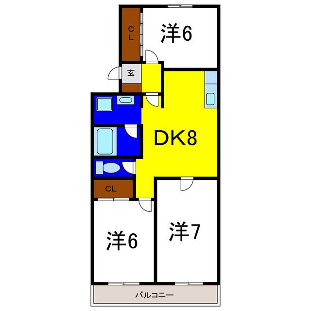 サラグレース川内(3DK/1階)の間取り写真