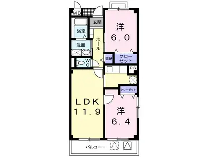 GOOD HILL(2LDK/2階)の間取り写真