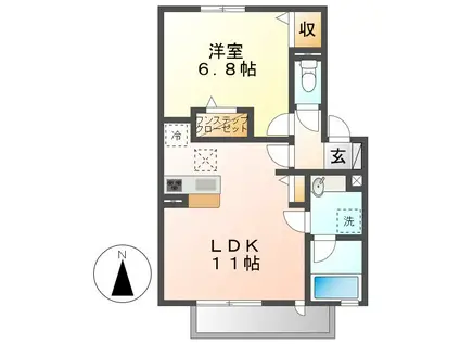 アビタシオン横井(1LDK/2階)の間取り写真