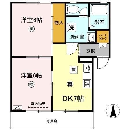 マルベリーM A棟(2DK/1階)の間取り写真