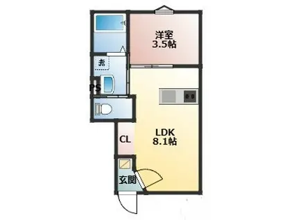 CASA PACIFICA 喜田村(1LDK/1階)の間取り写真