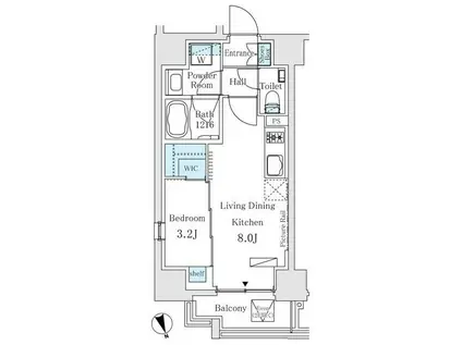 イプセ御成門(1LDK/11階)の間取り写真