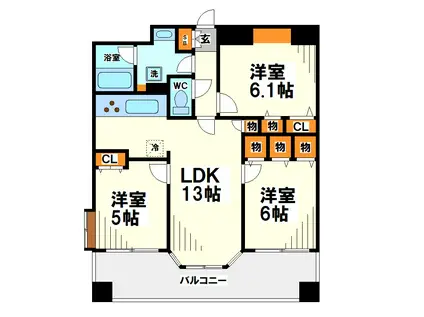 アルソスガーデン調布(3LDK/6階)の間取り写真