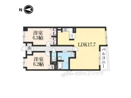 パインフィールド五条(2LDK/5階)の間取り写真