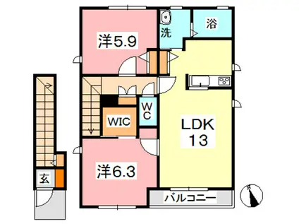 メゾン・モナ C(2LDK/2階)の間取り写真