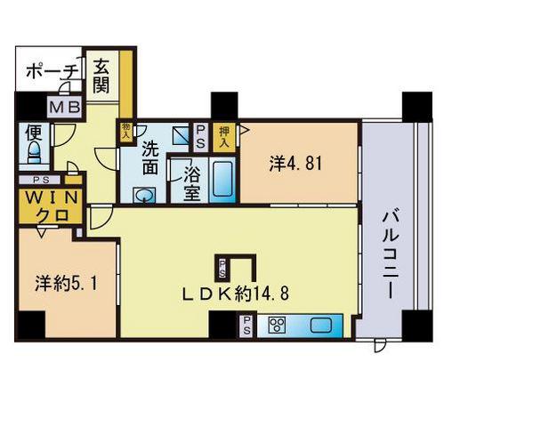 サンリベラ天神大名(2LDK/2階)の間取り写真