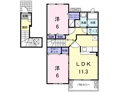 リアンヴィラージュB棟(2LDK/2階)の間取り写真