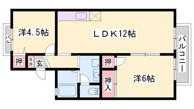 ハートランド B棟(2LDK/2階)の間取り写真