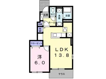 アイリン タウン B(1LDK/1階)の間取り写真