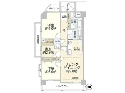 グランスイート ラ・ヴィル(2SLDK/4階)の間取り写真