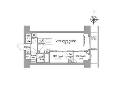 コンフォリア・リヴ南品川(2LDK/6階)の間取り写真