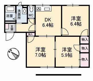 グレース22E棟(3DK/1階)の間取り写真