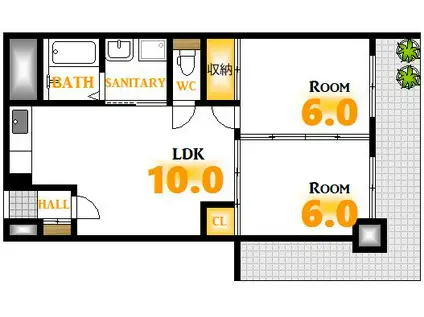 グロワール広瀬(2LDK/6階)の間取り写真