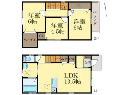 コーラルヴィラ園部IV F棟(3LDK/1階)の間取り写真