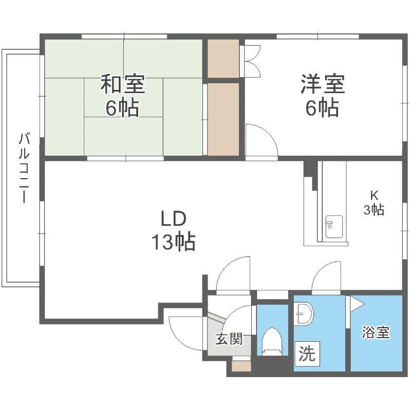 アルフ美園十字街(2LDK/4階)の間取り写真