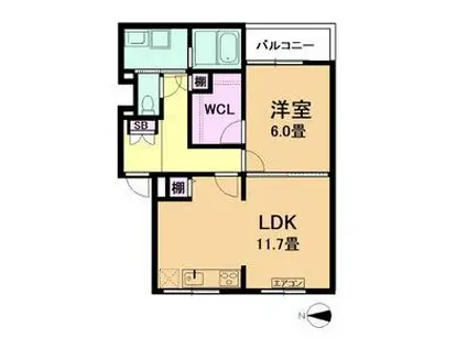 ウィステリア矢田(1LDK/4階)の間取り写真