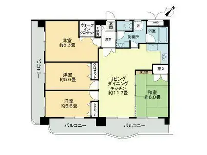 ライオンズマンション久留米プラザⅢ番館(4LDK/9階)の間取り写真