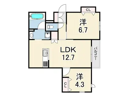 へーベルメゾンさくら夙川(2LDK/2階)の間取り写真