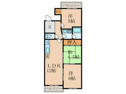 ファミリオ奥ノ坊(3LDK/3階)の間取り写真