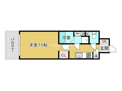 ミヤレジデンス西天満(1K/9階)の間取り写真