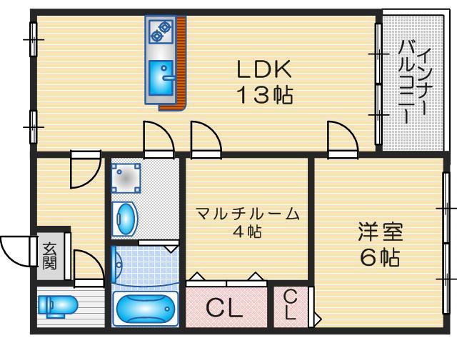 BLANCOSTA VISPA(1DK/4階)の間取り写真