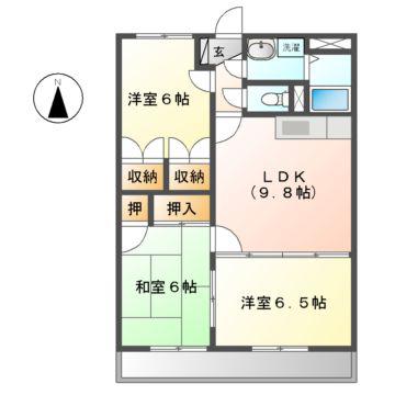 サンライズ宝塚(3DK/3階)の間取り写真