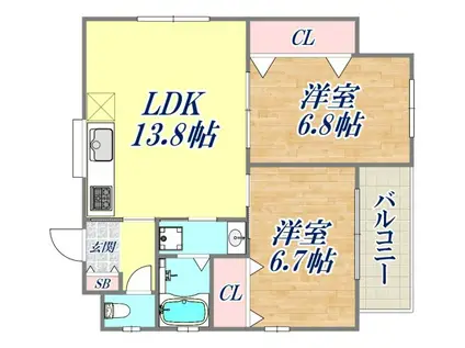 サンシャイン東雲(2LDK/3階)の間取り写真