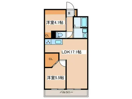 ルモントワール青葉(2LDK/4階)の間取り写真