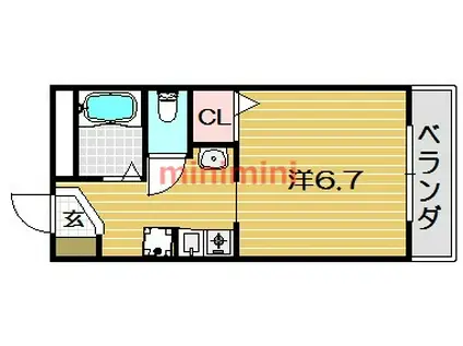 アンソレイエ・シャンブル(1K/2階)の間取り写真