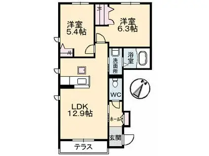 シャーメゾン小泉 B棟(2LDK/1階)の間取り写真