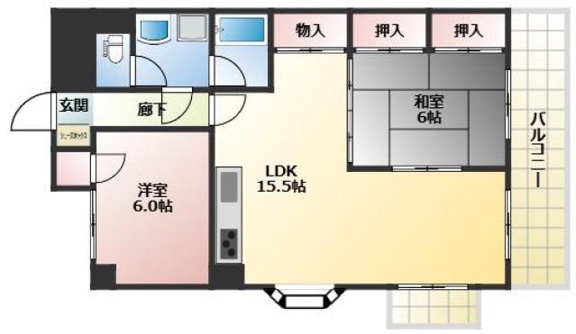 ハイデンスホンダ(2LDK/5階)の間取り写真