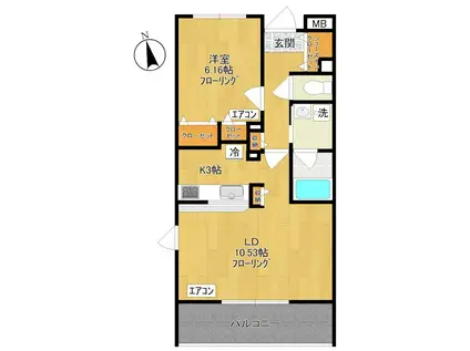 ガーデンビィラ六番館(1LDK/2階)の間取り写真