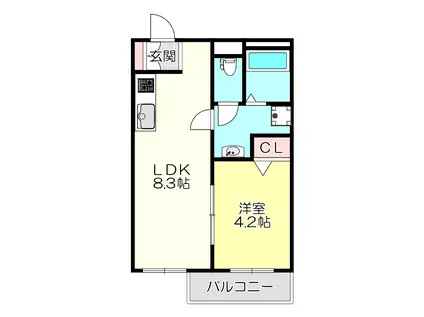 DIAS東石切町(1LDK/3階)の間取り写真