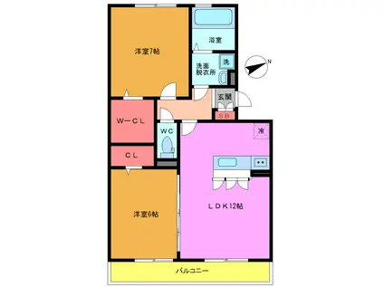 エスポワール シャンテ(2LDK/3階)の間取り写真