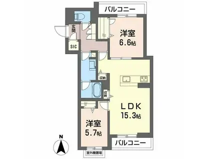 シャーメゾン王寺ノース1(2LDK/2階)の間取り写真