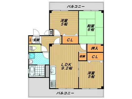 KARIN板宿(3LDK/3階)の間取り写真