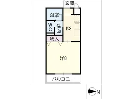 レーベンハイム新三本木(1K/2階)の間取り写真