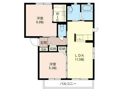 ウィズユー(2LDK/1階)の間取り写真