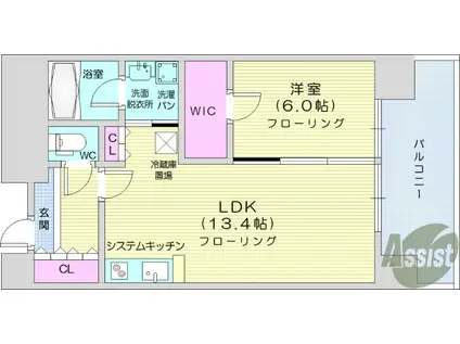 シュロスミーナ晩翠通(1LDK/4階)の間取り写真