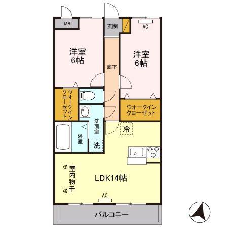 ウィステリア(2LDK/1階)の間取り写真