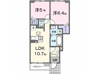 フルリール(2LDK/1階)の間取り写真