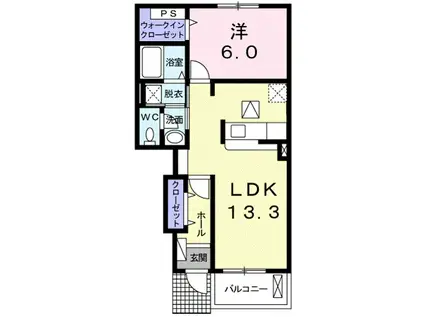 ルガルボニートII(1LDK/1階)の間取り写真