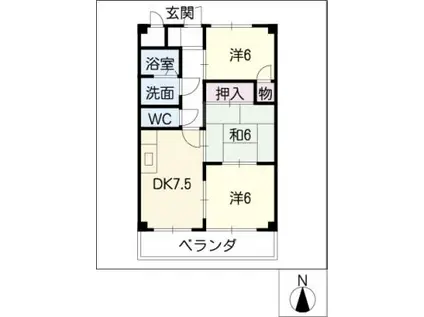 八田坪井ハイツ(3DK/2階)の間取り写真