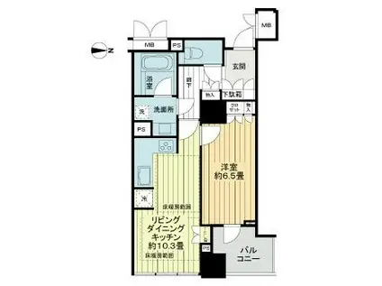 淀屋橋アップルタワーレジデンス(1LDK/26階)の間取り写真