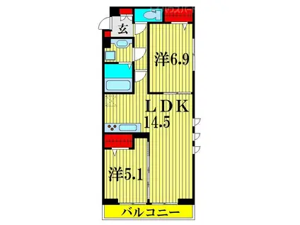 FERRO PALAZZO C棟(2LDK/2階)の間取り写真