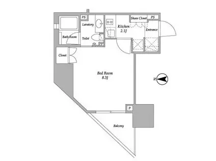 パークアビタシオン麻布十番(1K/3階)の間取り写真