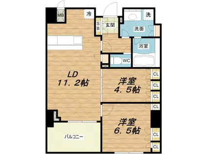 アーデンタワー福島ウエスト(2LDK/12階)の間取り写真